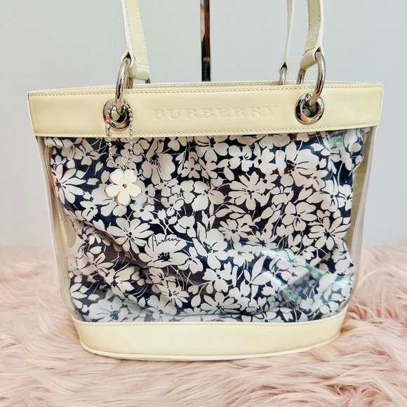 AUTHENTIC BURBERRY FLORAL VINYL AND PATENT LEATHER SHOULDER BAG VINTAGE - Picture 1 of 13